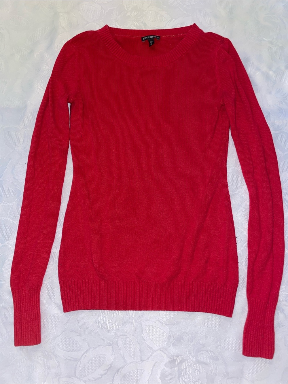 Express Red Crewneck Sweater - Slim Fit Knit